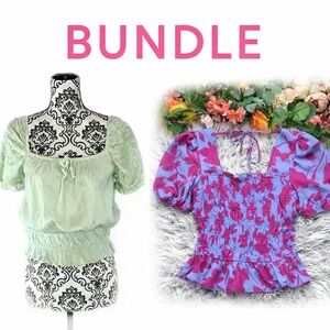 A. Byer Floral Smocked Top + Primark Sage Green Eyelet Puff Sleeve Bundle S